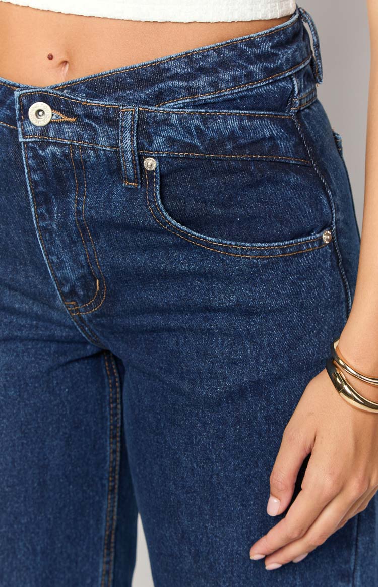 Kansis Dark Blue Uneven Waist Jeans — 6