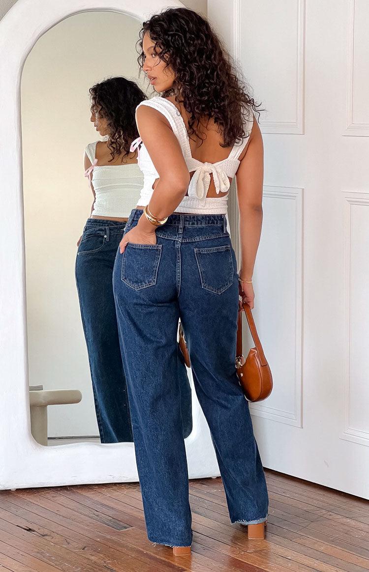Kansis Dark Blue Uneven Waist Jeans — 12