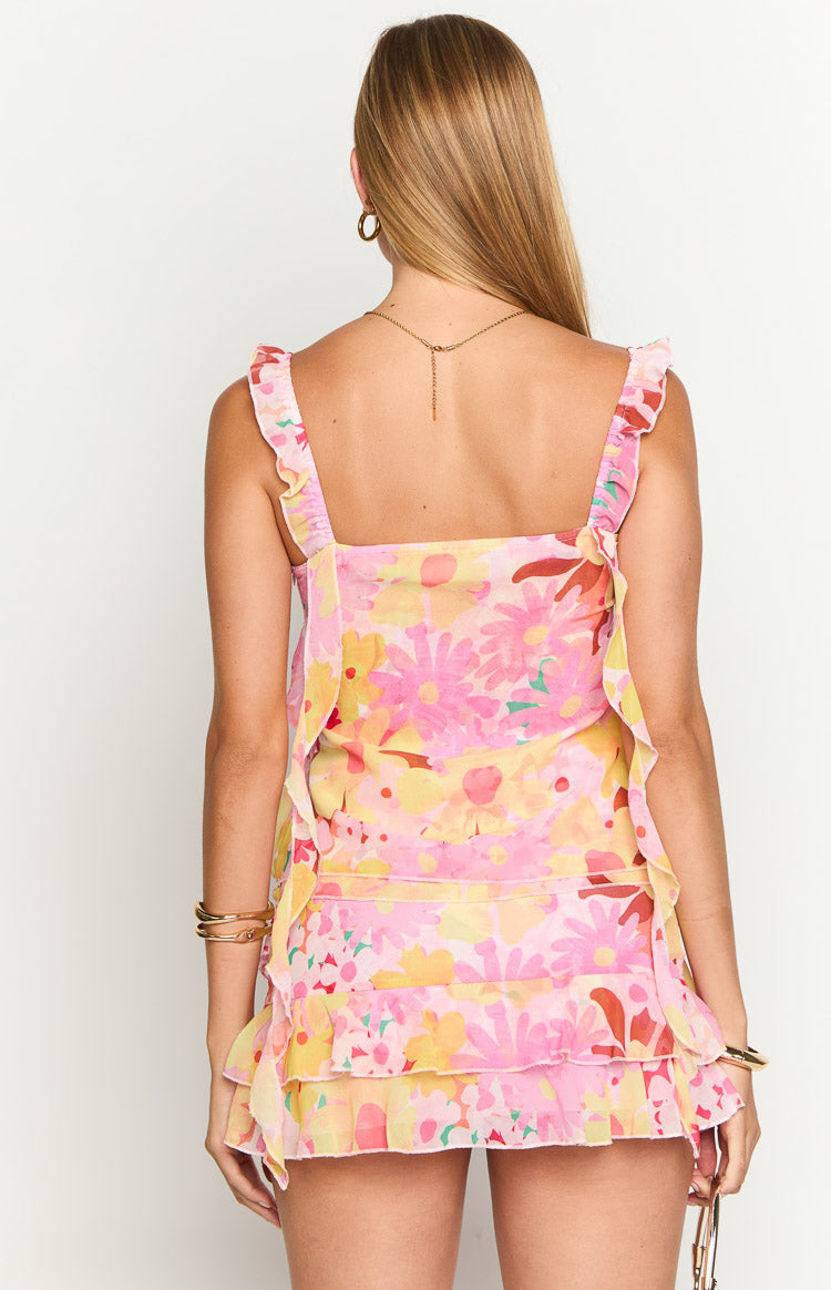 Caspian Strawberry Girl Print Chiffon Mini Skirt — 8