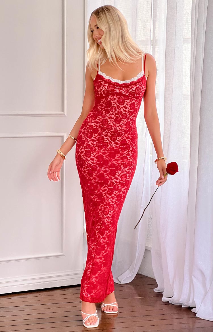 Kata Red Lace Maxi Dress — 1