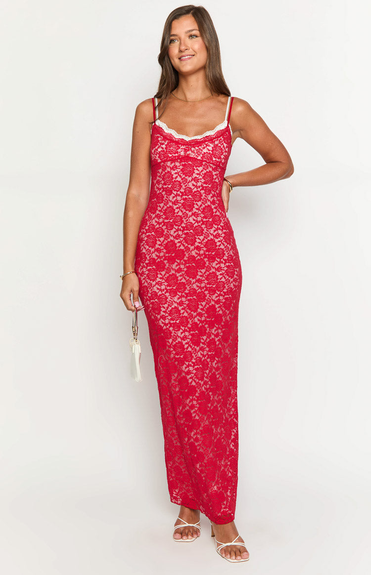 Kata Red Lace Maxi Dress — 2