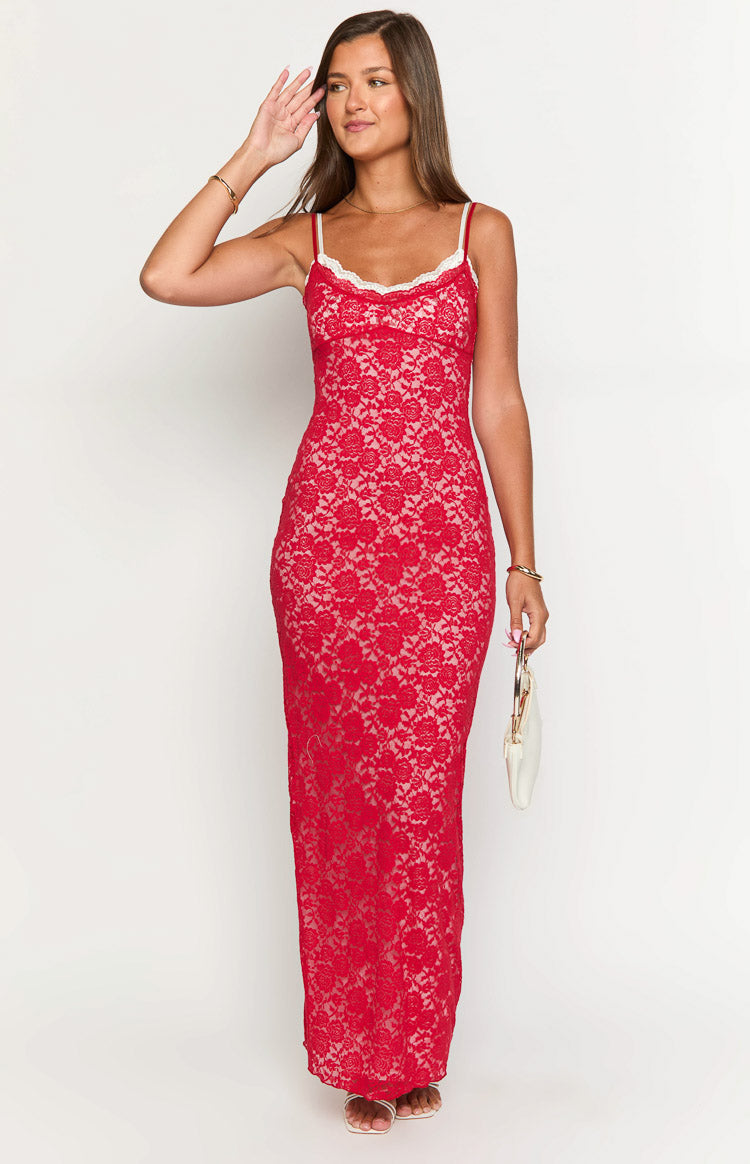 Kata Red Lace Maxi Dress — 3