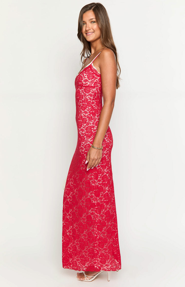 Kata Red Lace Maxi Dress — 4