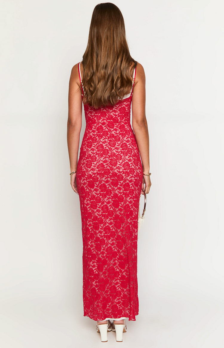Kata Red Lace Maxi Dress — 5