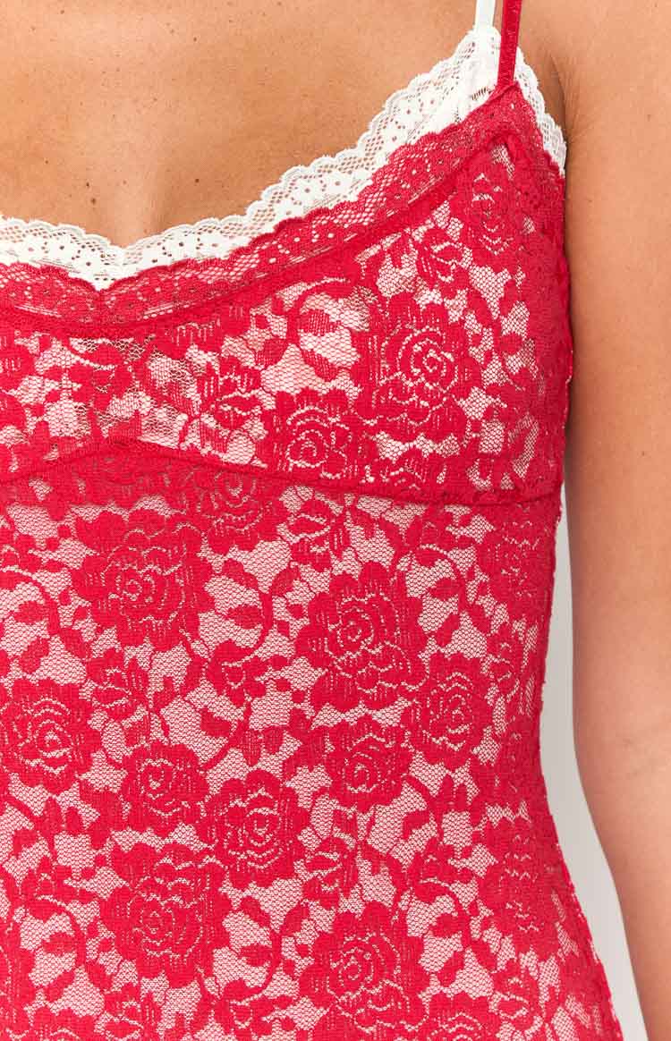 Kata Red Lace Maxi Dress — 6