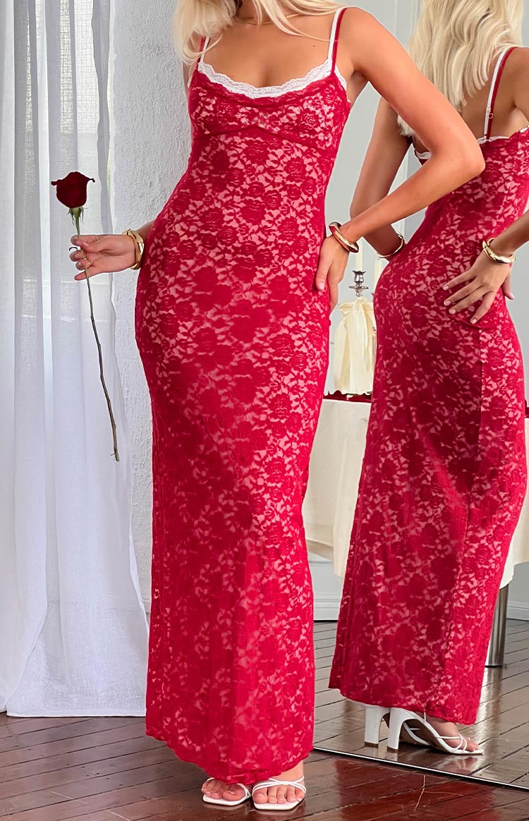 Kata Red Lace Maxi Dress — 11