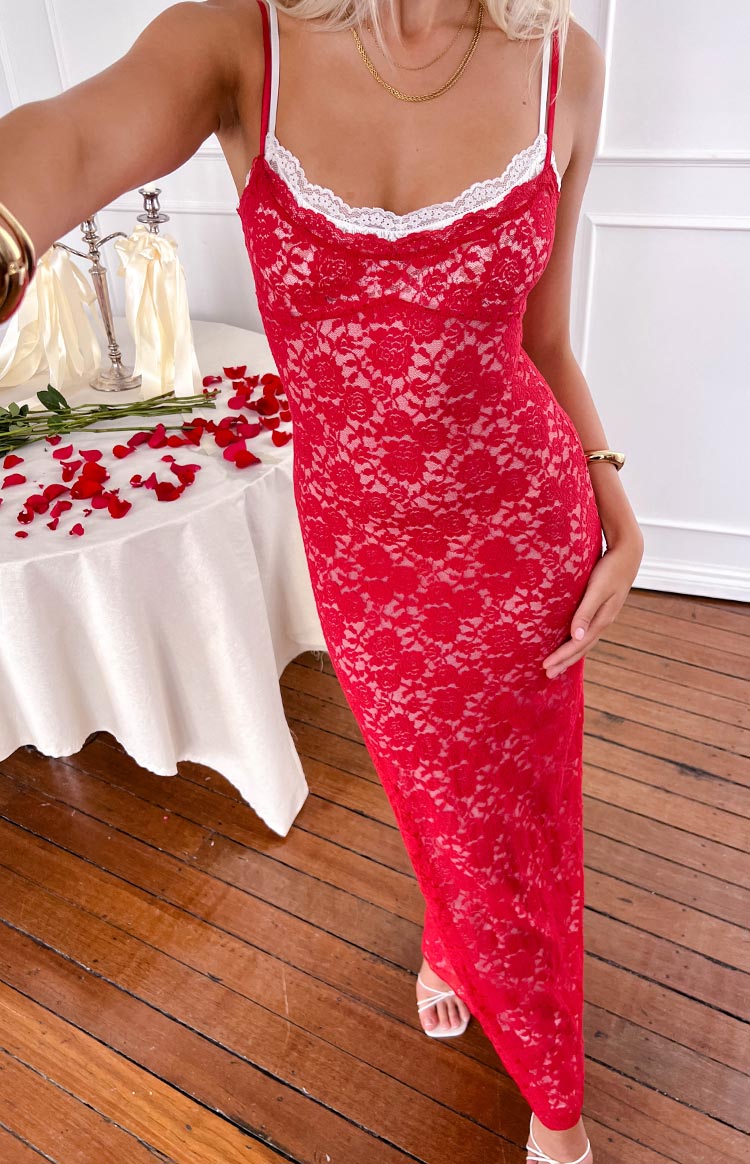 Kata Red Lace Maxi Dress — 13