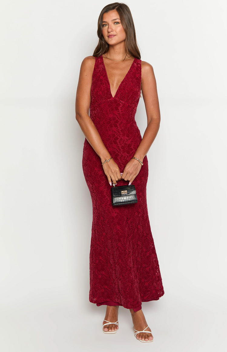 Farida Red Lace Maxi Dress — 2