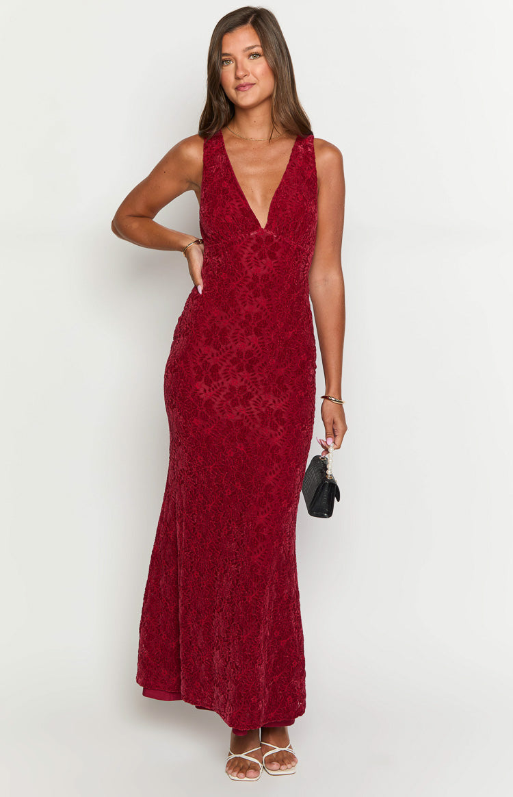 Farida Red Lace Maxi Dress — 3
