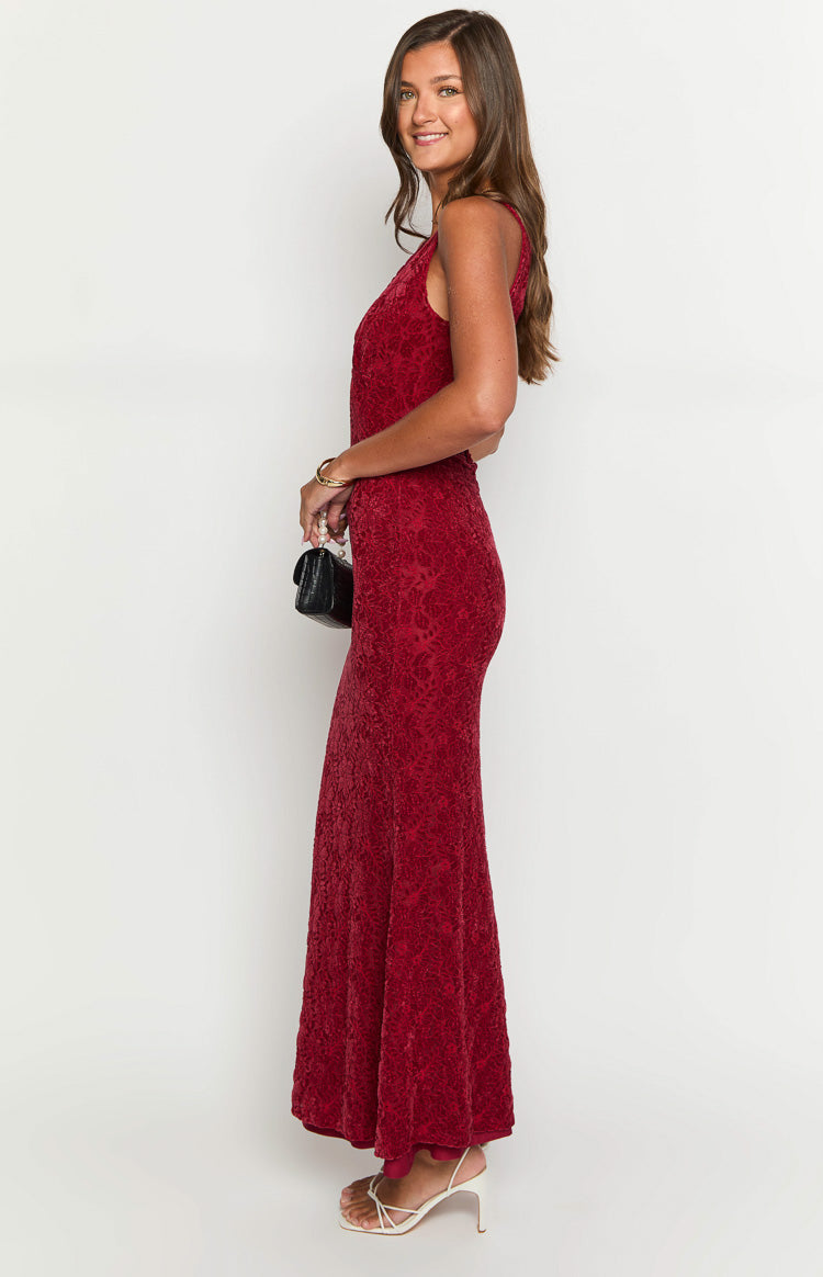 Farida Red Lace Maxi Dress — 4
