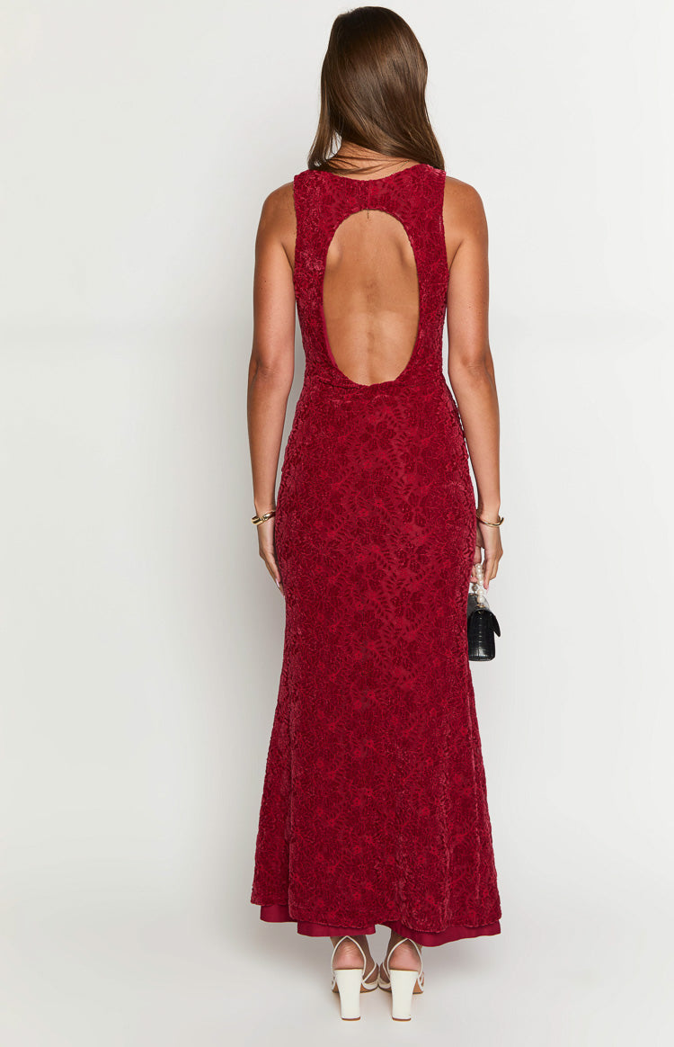Farida Red Lace Maxi Dress — 5