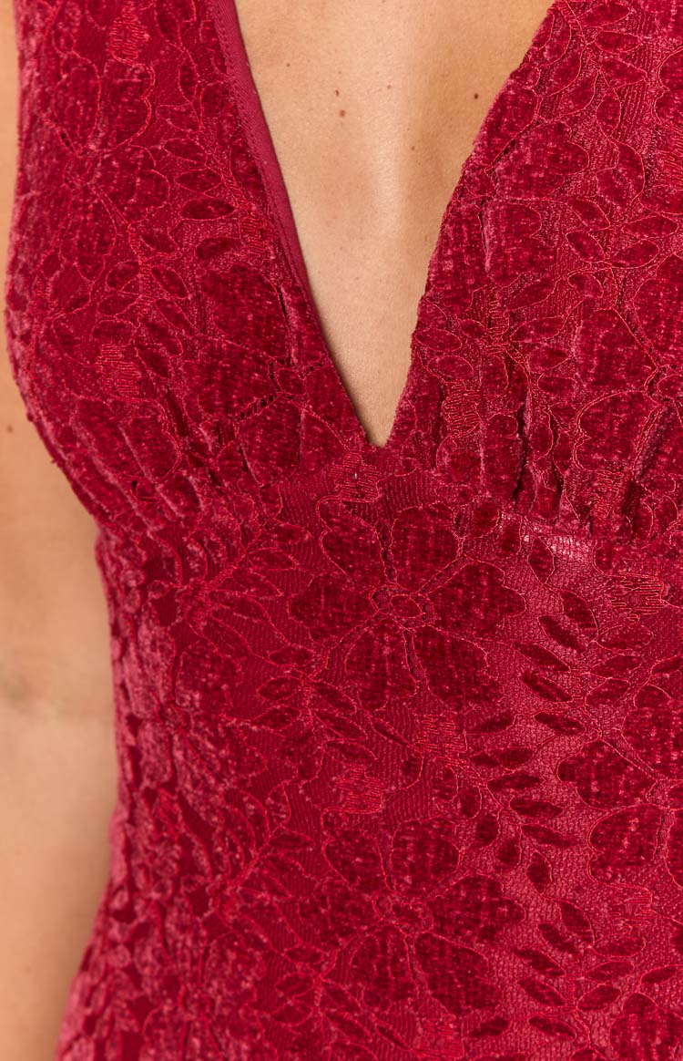 Farida Red Lace Maxi Dress — 6