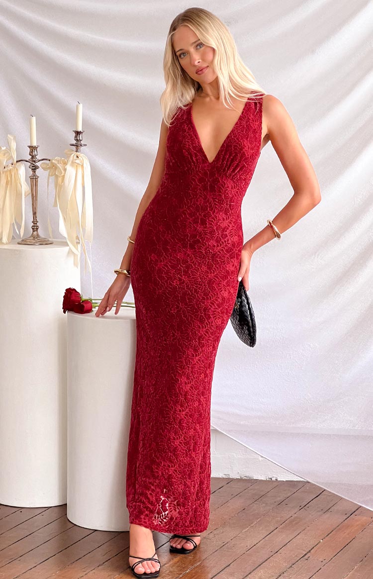 Farida Red Lace Maxi Dress — 7
