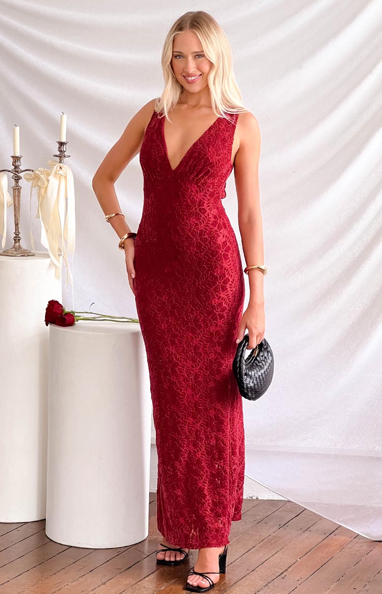 Farida Red Lace Maxi Dress — 9