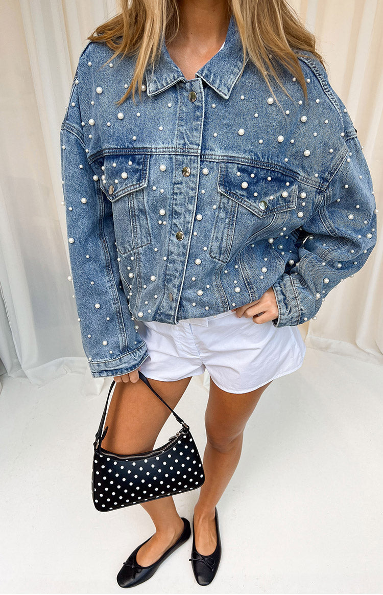 Denim Dazzle Pearl Mid Wash Denim Jacket — 1