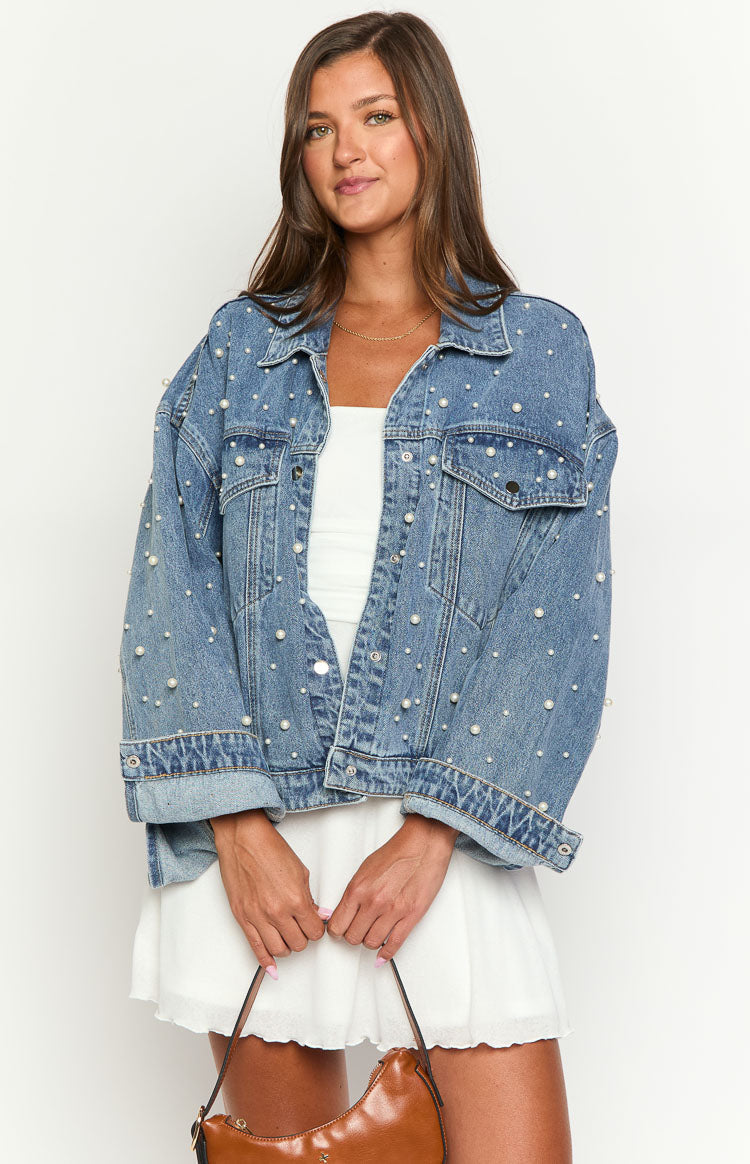 Denim Dazzle Pearl Mid Wash Denim Jacket — 1