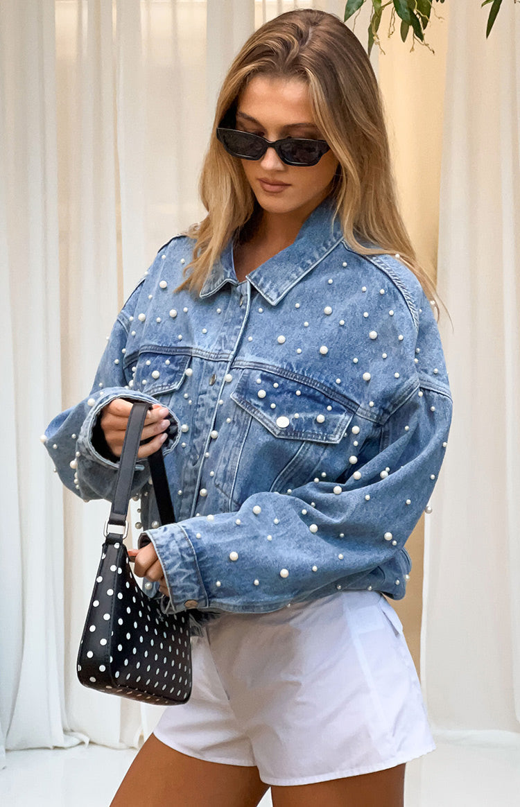 Denim Dazzle Pearl Mid Wash Denim Jacket — 3