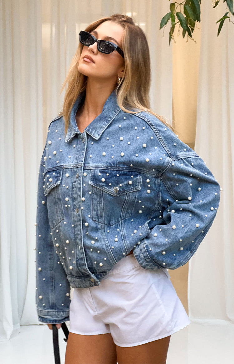 Denim Dazzle Pearl Mid Wash Denim Jacket — 4
