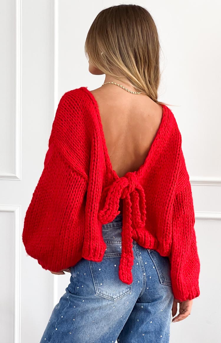 Holiday Red Tie Up Knit Cardigan — 2
