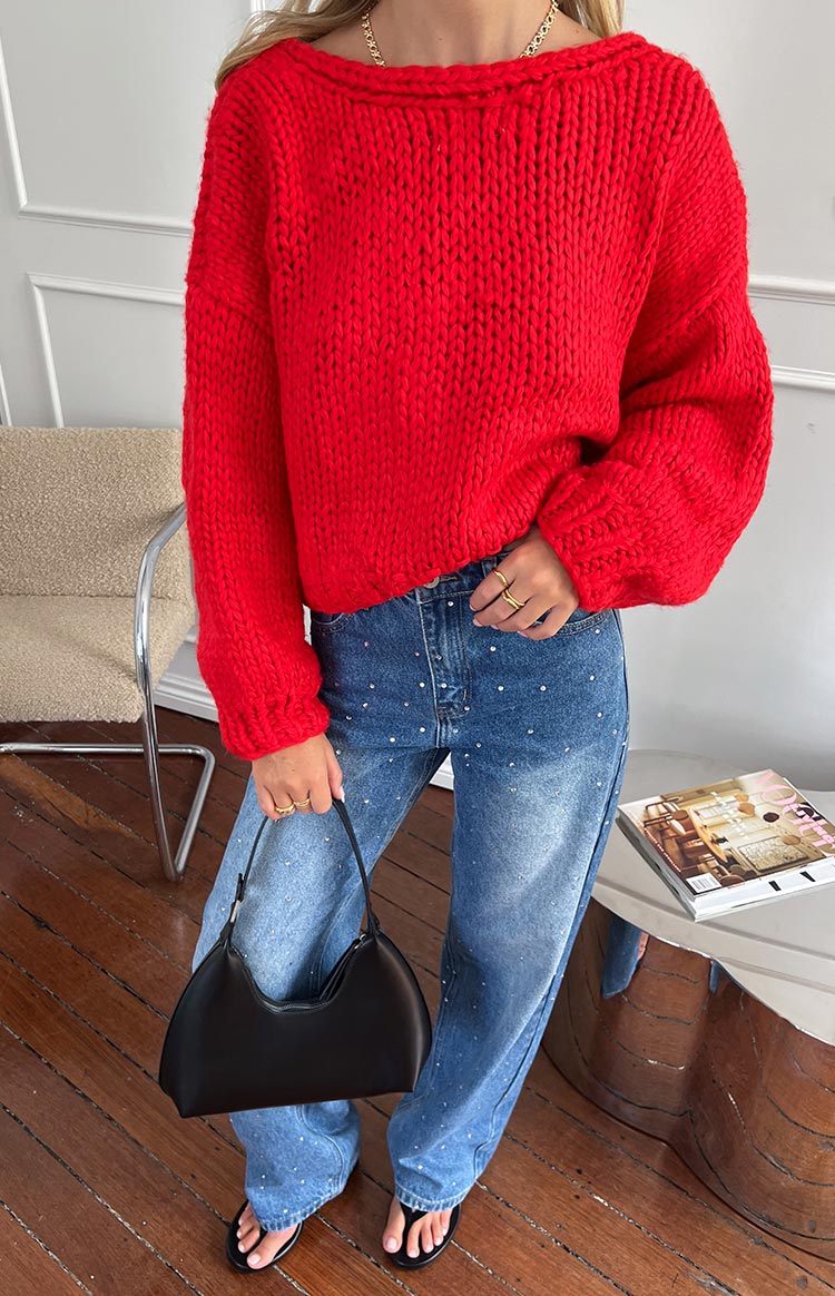 Holiday Red Tie Up Knit Cardigan — 3