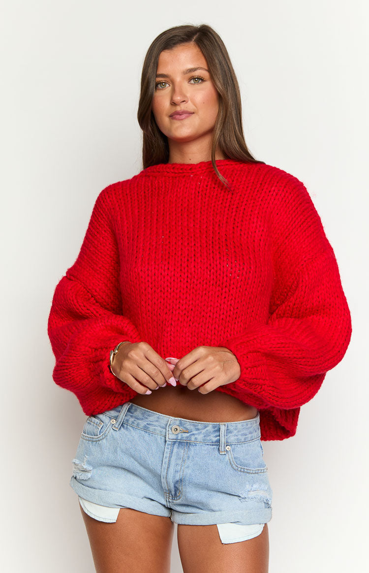 Holiday Red Tie Up Knit Cardigan — 4