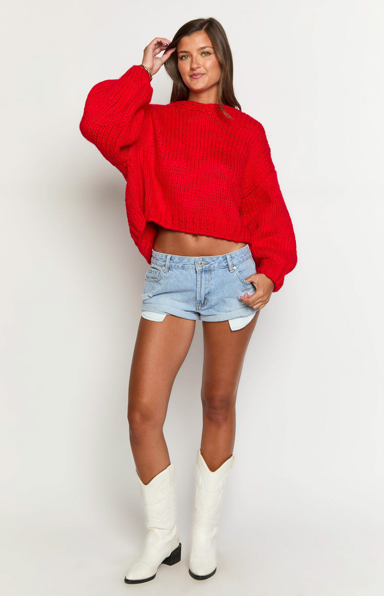 Holiday Red Tie Up Knit Cardigan — 5