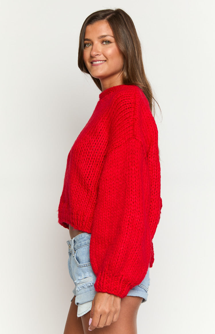 Holiday Red Tie Up Knit Cardigan — 6