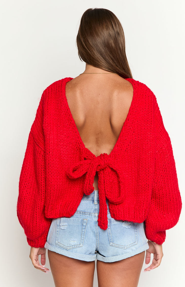 Holiday Red Tie Up Knit Cardigan — 7