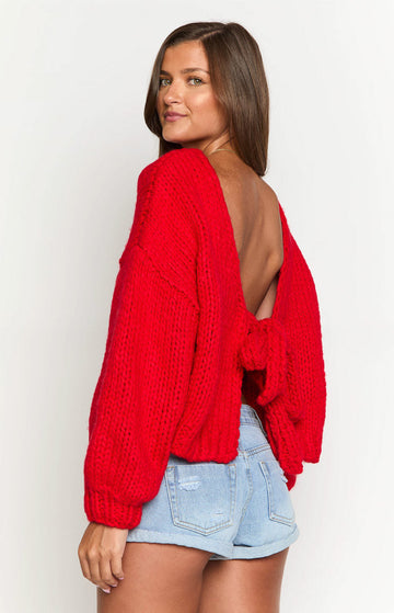 Holiday Red Tie Up Knit Cardigan — 1