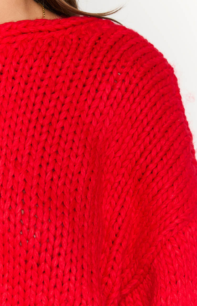 Holiday Red Tie Up Knit Cardigan — 9