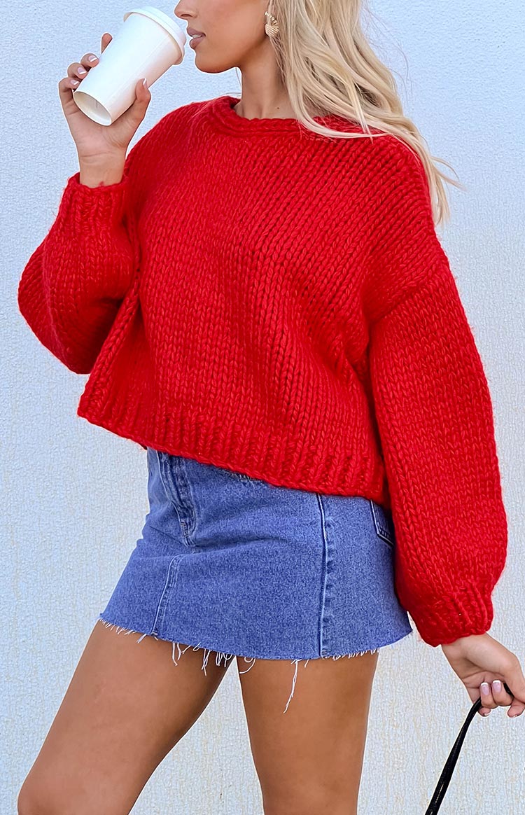 Holiday Red Tie Up Knit Cardigan — 10