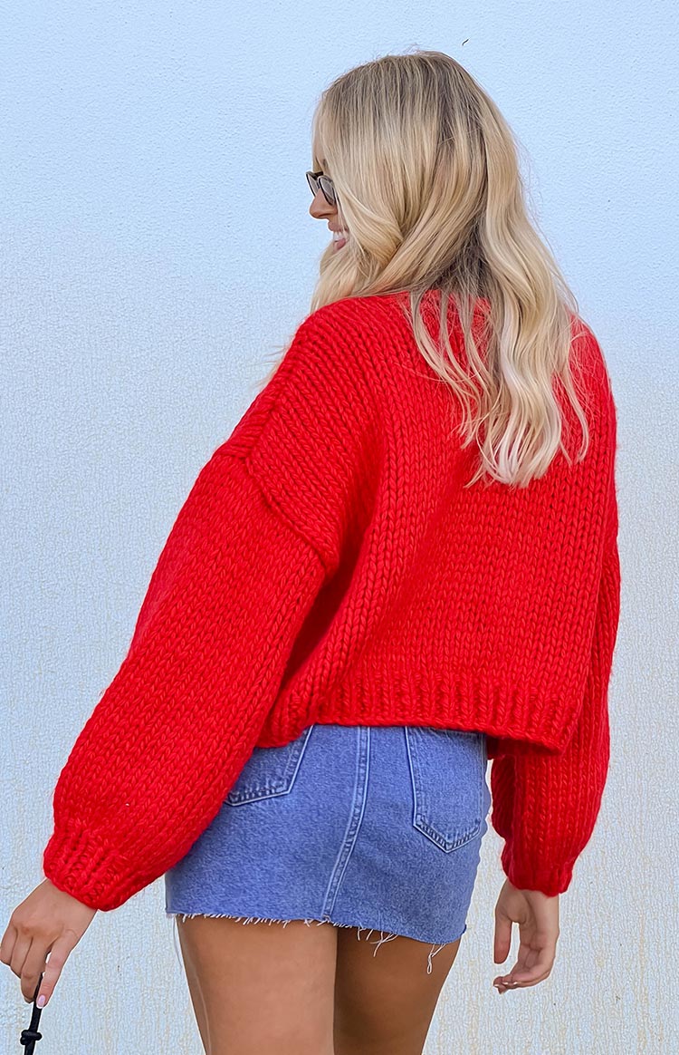Holiday Red Tie Up Knit Cardigan — 12