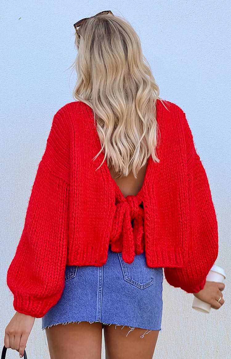 Holiday Red Tie Up Knit Cardigan — 13