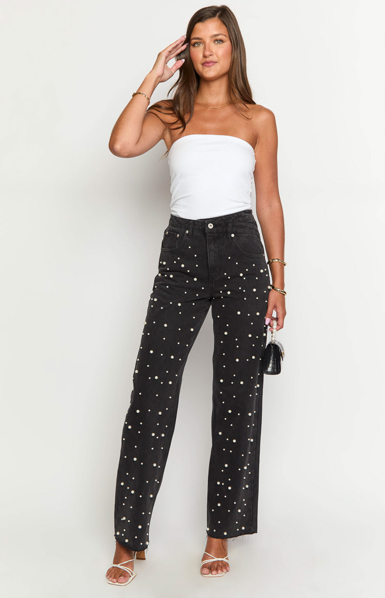 Denim Dazzle Pearl Black High Waisted Jeans — 3
