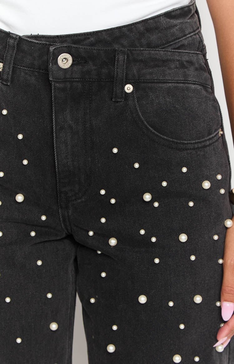 Denim Dazzle Pearl Black High Waisted Jeans — 6