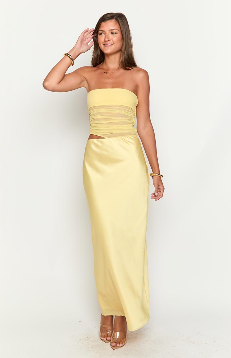 Elinor Yellow Satin Maxi Dress — 1