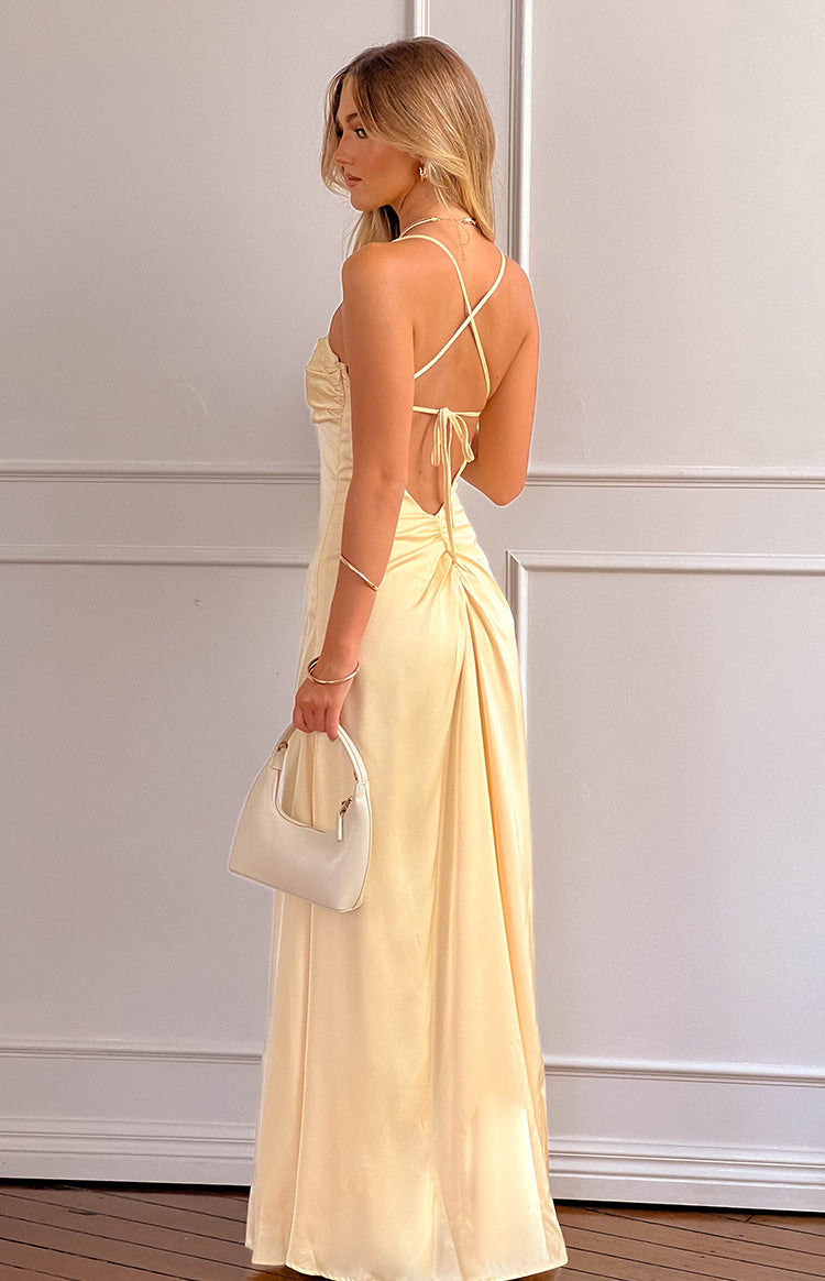 Blaise Yellow Satin Maxi Dress — 1