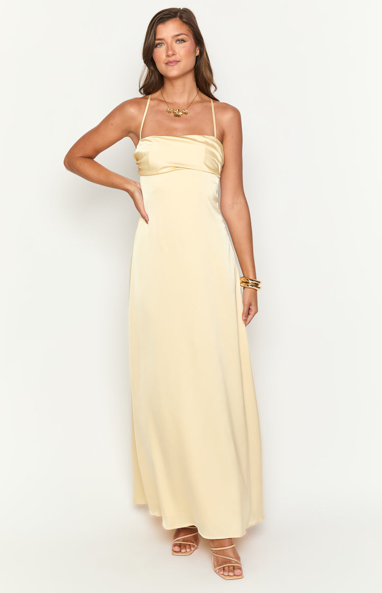 Blaise Yellow Satin Maxi Dress — 2