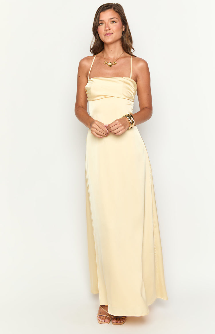 Blaise Yellow Satin Maxi Dress — 3