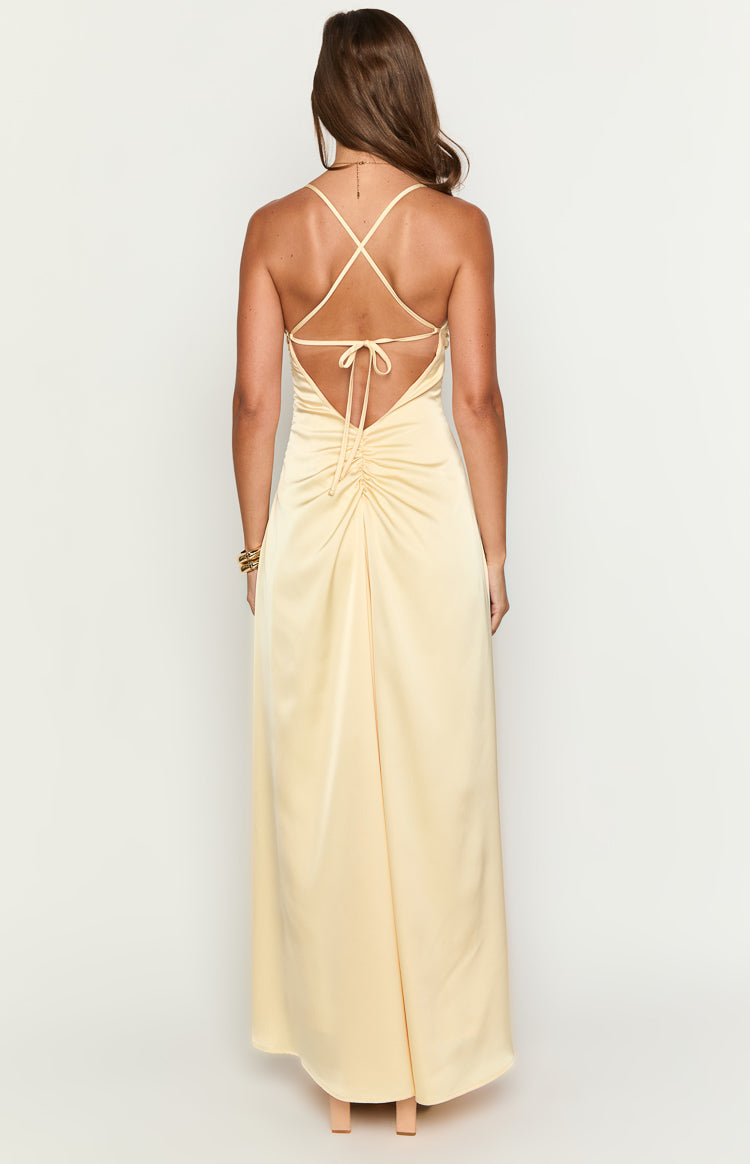Blaise Yellow Satin Maxi Dress — 5