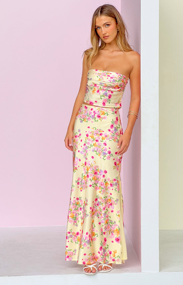 Genevieve Yellow Bloom Maxi Skirt — 1