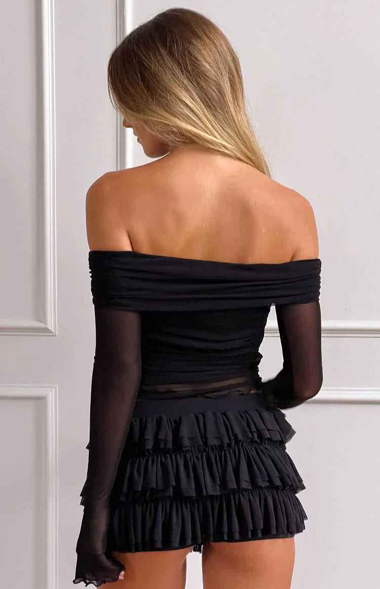 Belle Black Ruffle Shorts — 1
