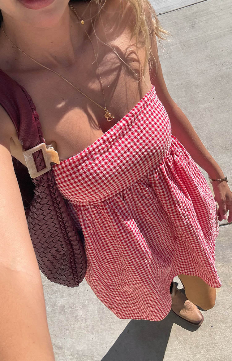 Berrie Red Gingham Strapless Mini Dress — 11