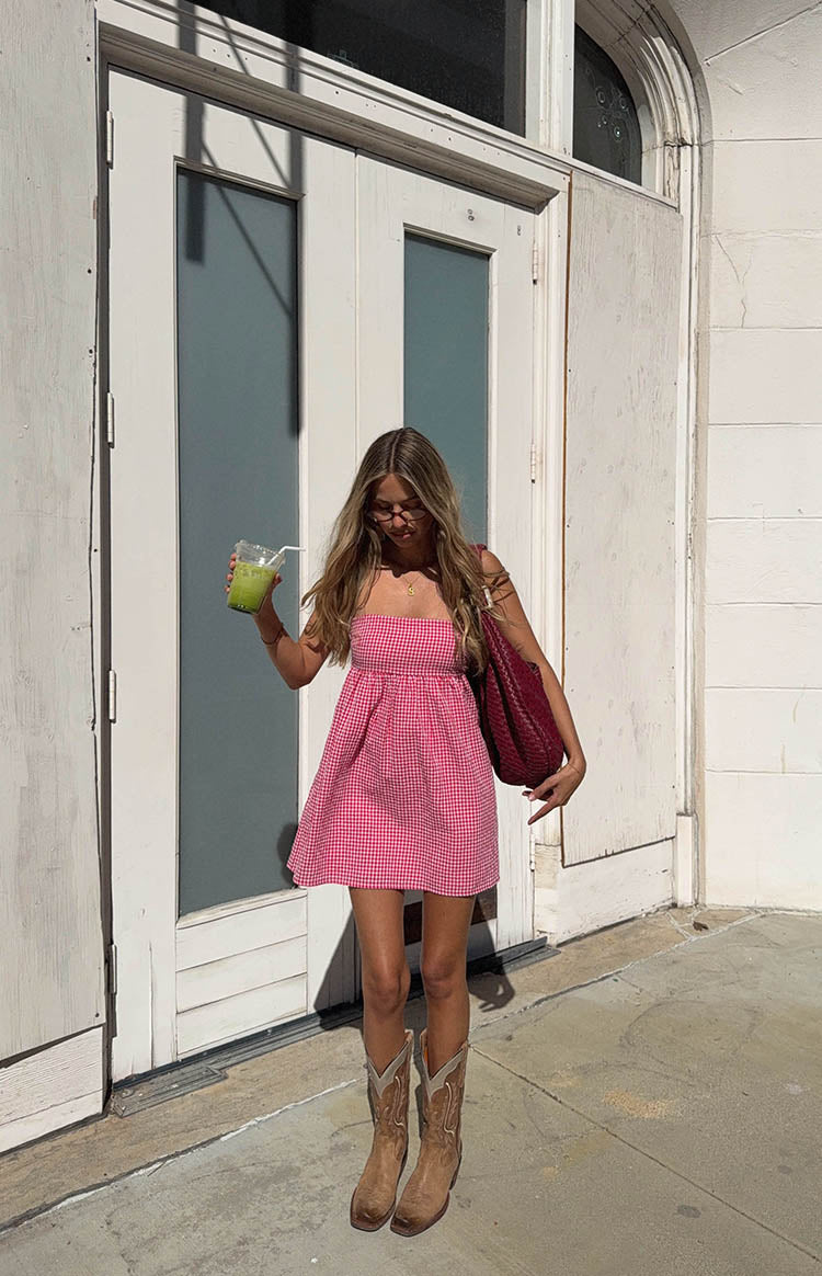 Berrie Red Gingham Strapless Mini Dress — 12