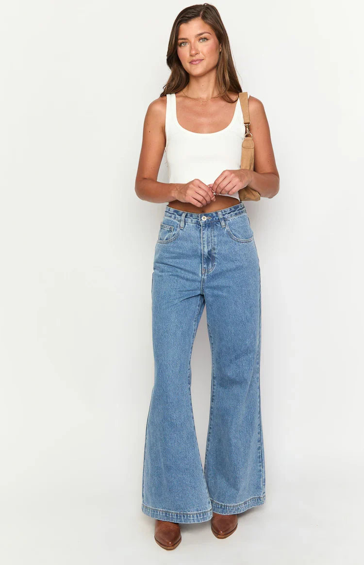 Dandy Mid Wash Denim Flare Jeans — 1