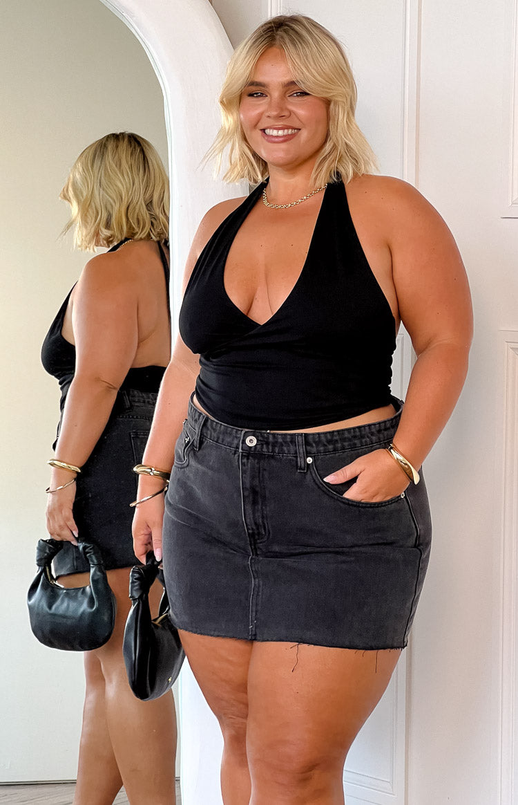 Siletto Black Denim Low Rise Mini Skirt — 11