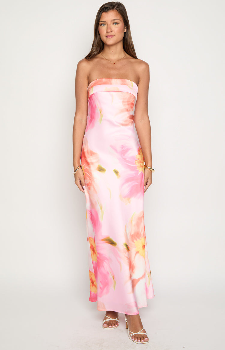 Maiah Pink Floral Print Maxi Dress — 1