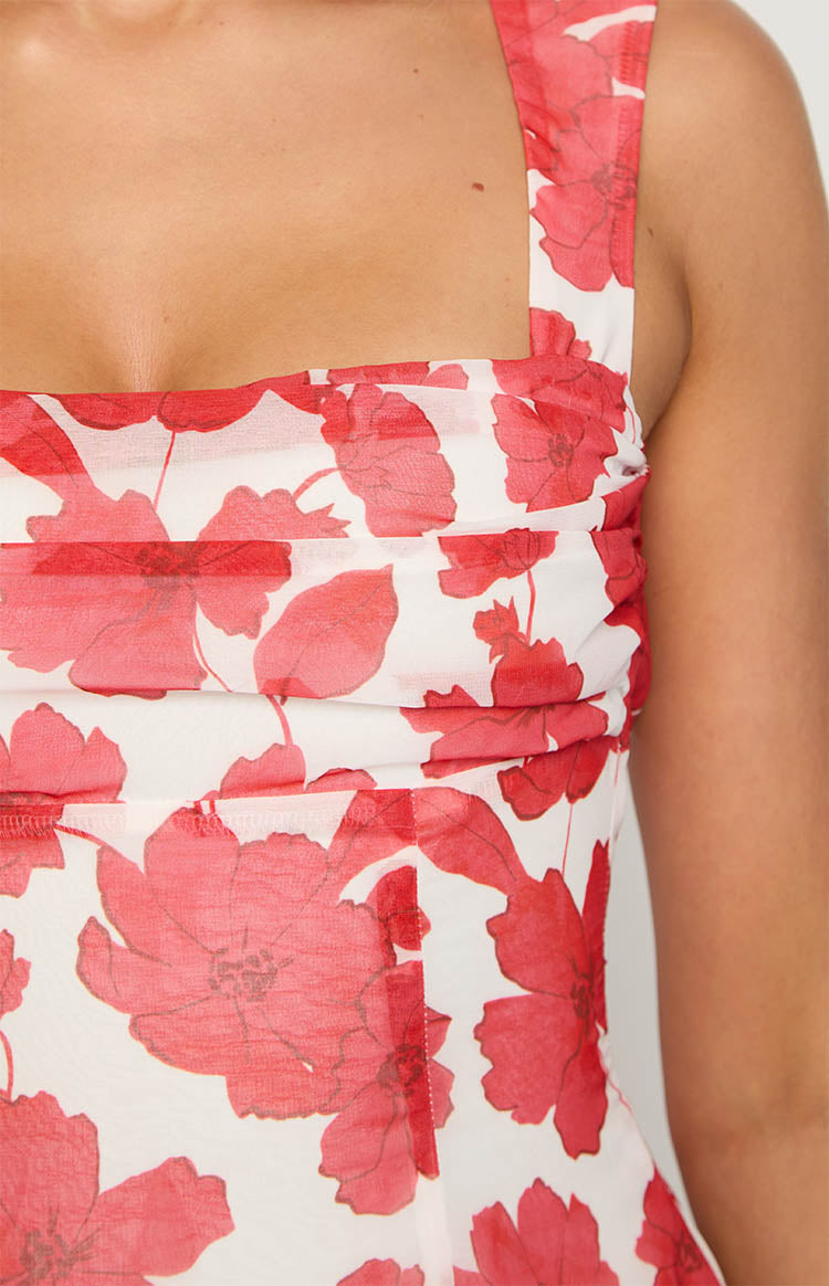 Ava Red Anemone Floral Print Mini Dress — 6