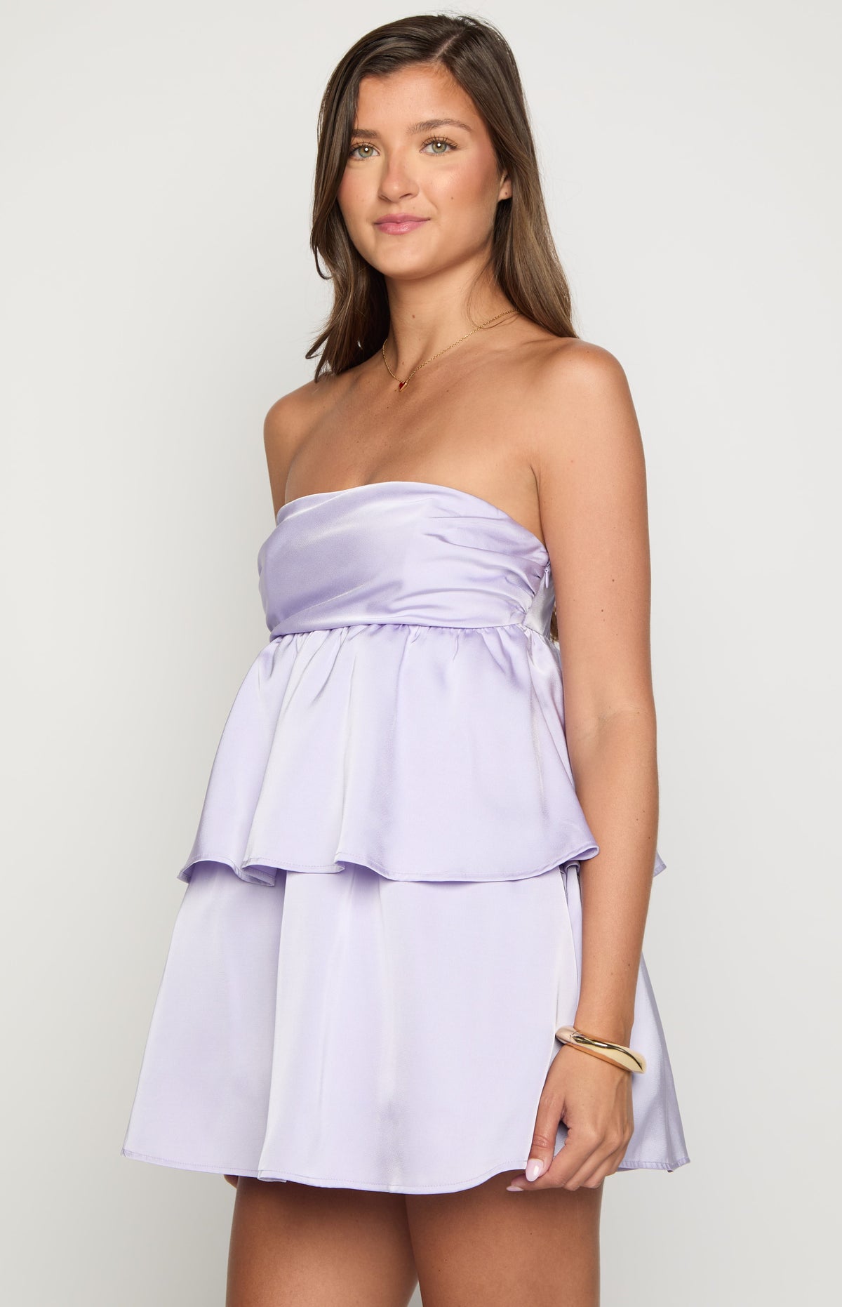 Jamie Lilac Satin Strapless Mini Dress — 4
