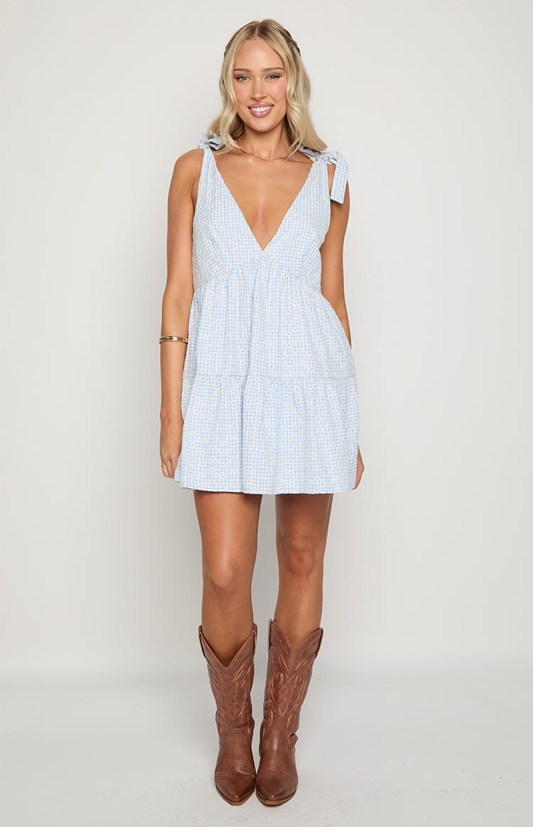 Angel Girl Blue Gingham Floral Mini Dress — 7